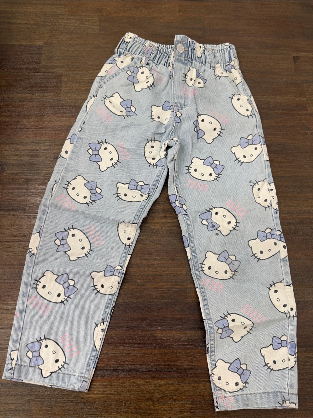 Hello Kitty Light Blue Denim Jogger Pants with Purple and Pink Details